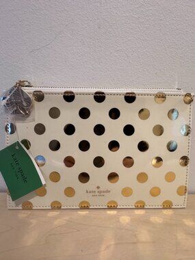 Kate Spade Polka Dot Pencil Pouch – Cream & Gold – NEW 🔥